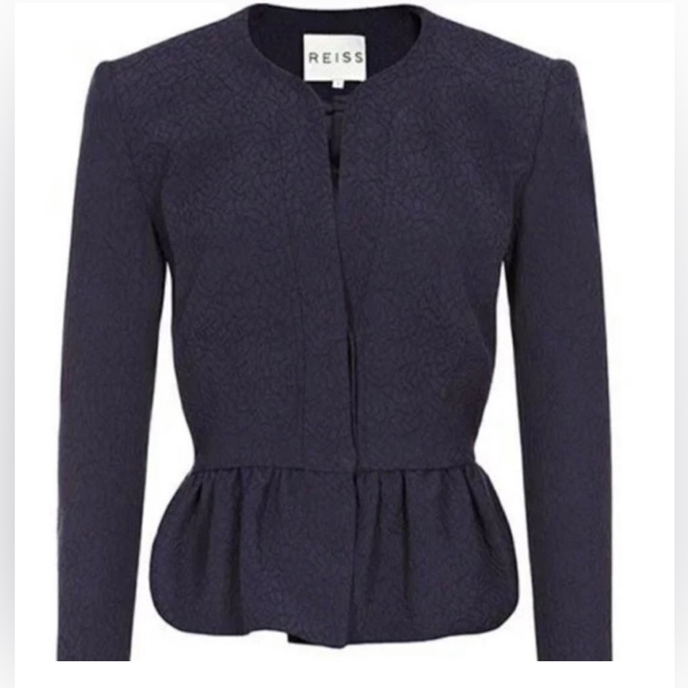 Reiss 'Lance' Frill Textured Blue Peplum Cropped Jacket Blazer In Size XS